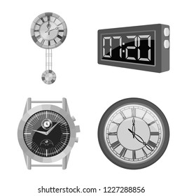 Vector illustration of clock and time symbol. Set of clock and circle vector icon for stock.