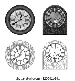 Vector illustration of clock and time symbol. Set of clock and circle stock vector illustration.