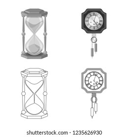 Vector illustration of clock and time symbol. Collection of clock and circle stock symbol for web.