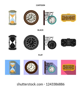 Vector illustration of clock and time symbol. Set of clock and circle vector icon for stock.