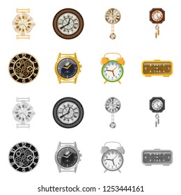 Vector illustration of clock and time symbol. Set of clock and circle vector icon for stock.