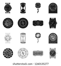 Vector illustration of clock and time symbol. Collection of clock and circle stock symbol for web.