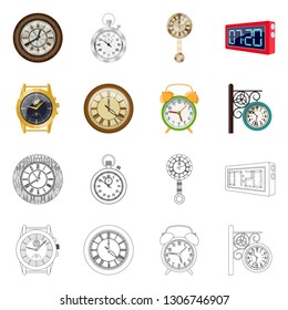 Vector illustration of clock and time symbol. Set of clock and circle stock symbol for web.