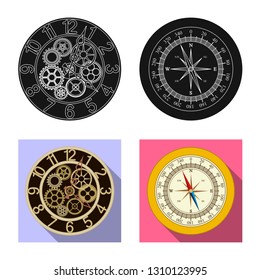 Vector illustration of clock and time symbol. Set of clock and circle vector icon for stock.