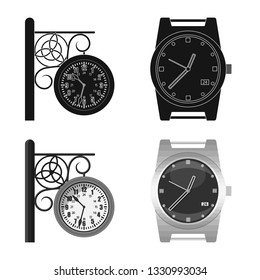 Vector illustration of clock and time symbol. Set of clock and circle vector icon for stock.