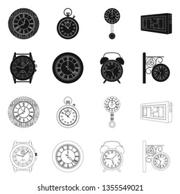 Vector illustration of clock and time symbol. Collection of clock and circle vector icon for stock.