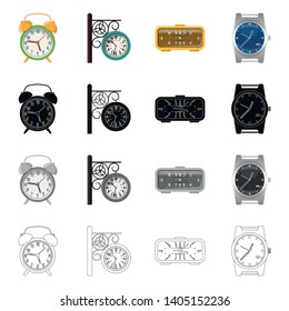Vector illustration of clock and time symbol. Collection of clock and circle stock symbol for web.