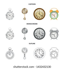 Vector illustration of clock and time symbol. Set of clock and circle stock vector illustration.