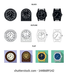 Vector illustration of clock and time symbol. Collection of clock and circle stock vector illustration.