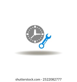 Ilustración vectorial de reloj y llave. Símbolo del servicio post-venta. Icono de la reparación del tiempo.