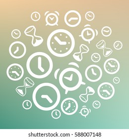 vector illustration of  clocks and watches in circle shape design on blurred modern background