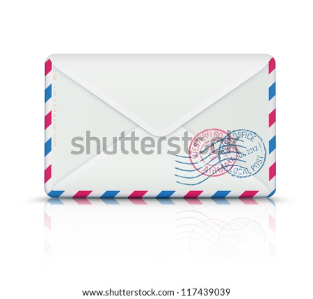 Vector illustration of close airmail envelope with rubber stamps