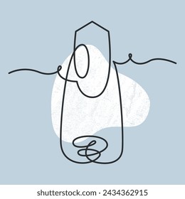 A vector illustration close up of an edge nail shape. Vector beauty design. One line minimalism art on a colored background with a texture fluid graphic shape.