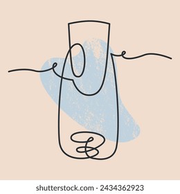 A vector illustration close up of flare nail shape. Vector beauty design. One line minimalism art on a colored background with a texture fluid graphic shape.