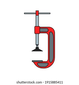 Vector illustration close up red steel G-clamp isolated on white background. Hand tool.