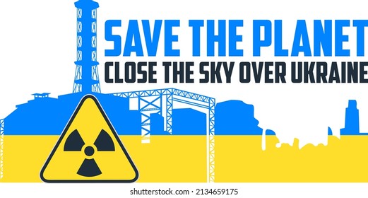 Vektorgrafik "Schließen Sie den Himmel über der Ukraine" mit Kernkraftwerk Tschernobyl