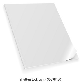 Vector illustration of closed blank magazine with curled cover isolated on white background.