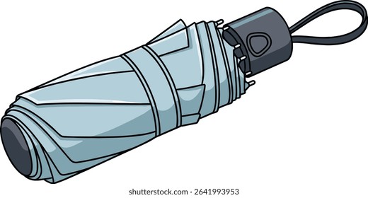 Vector illustration of a closed blue and black umbrella, isolated on white background