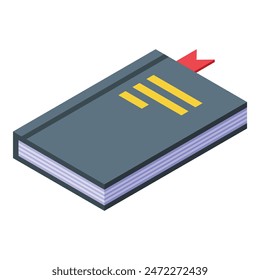 Vector illustration of a closed book with a red bookmark in isometric view, suitable for education themes