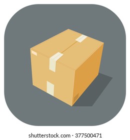 A vector illustration of a closed cardboard box Icon. 
Protection, safety and packing material for the transporting goods and merchandise. Full cardboard Storage box crate taped shut.