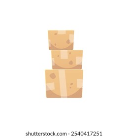 Vector illustration of closed cardboard boxes standing one on top of another. Isolated icon is ideal for storing things in a bunker, delivery and transportation. Cartoon flat style.