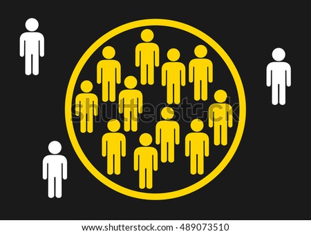 Vector illustration of closed circle between majority and minority - borders and exclusion of diverse people. Metaphor of marginalization, xenophobia, intolerance, excommunication