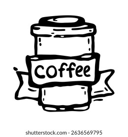 Vector illustration of a closed coffee cup, with a signature, on a white isolated background