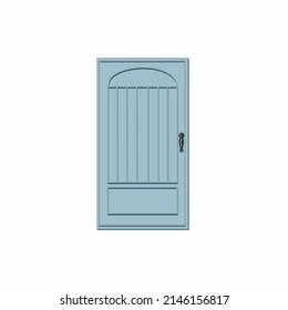 Ilustración del vector puerta cerrada frente azul aislado en fondo blanco.