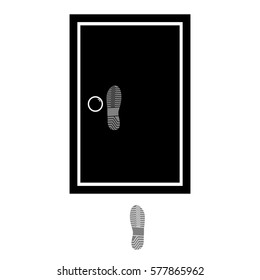 Vector illustration of a closed door with shoe prints on the door and the next, flat style.
