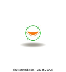 Vector illustration of closed eye with round arrows process. Icon of hidden password. Symbol of unsee, hide, invisible.