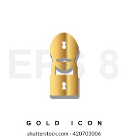 Vector illustration closed golden lock and silver key isolated on white background. Lock, key icon set, collection. Padlock