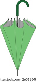 Vector illustration of a closed green umbrella with a dark handle. A clean, flat design perfect for seasonal artwork, weather-themed projects, or minimalist visuals. Ideal for prints, icons, and web u