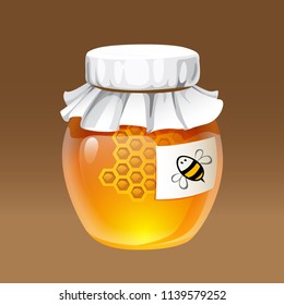 vector illustration of closed jar of honey with a paper cover in rustic style