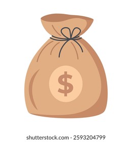 Vector illustration of a closed money bag with a dollar sign. Represents financial savings, investment, wealth, and economic security. Ideal for banking, business, and finance concepts.