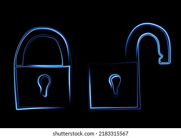 Vector illustration of closed and open locks.