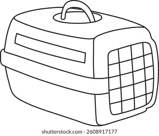 vector illustration, closed pet carrier, simple linear icons, doodle and sketch style, hand-drawn, isolated on a white background