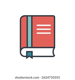 Vector illustration of a closed red book with bookmark. Flat design style, suitable for websites and print.