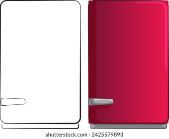Vector illustration of a closed red refrigerator