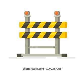 Vector illustration closed road street barrier on the road flat icon design. Element construction icon set icon sign for mobile and web applications on white background.