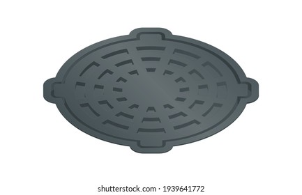 Vector illustration closed sewer hatch isolated on white background. Realistic manhole cover icon in flat cartoon style. Well hatch. Сlosed sewer pit with a hatch. Construction material.