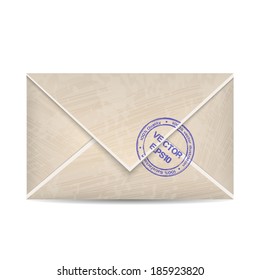 Vector illustration of closed vintage envelope with stamp. Back view.
