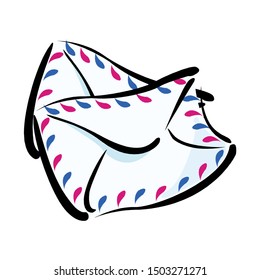 Vector illustration. Closed vintage mail envelope. Not read incoming message. Sticker in cartoon style with contour. Decoration for greeting cards, patches, prints for clothes, badges, posters