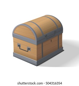 Vector illustration of closed wooden chest. Treasure chest.
