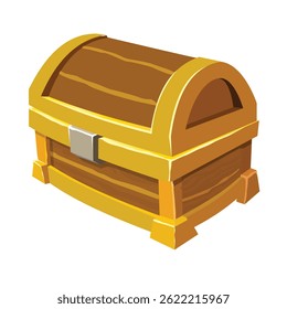 Vector illustration of a closed wooden treasure chest with gold trim, perfect for games, fantasy, and pirate-themed designs.