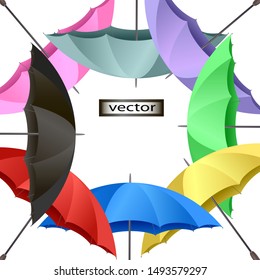 Vector illustration of a closeout lot of colorful umbrellas and black umbrella laid out around