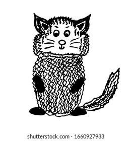 
 Ilustración vectorial. Primer plano del gato abstracto dibujado a mano sobre un fondo blanco aislado. Diseño para colorear, tatuar, vestir.