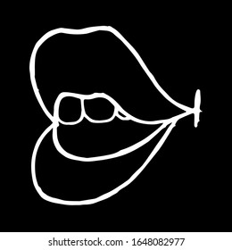 
Vector illustration. Close-up of abstract lips and human teeth in on an isolated black background. Cover design, clothing print.