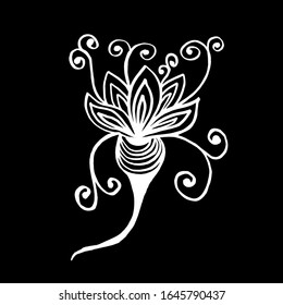 
Vector illustration. Close-up abstract unusual plant on an isolated black background. Cover design, clothing print.