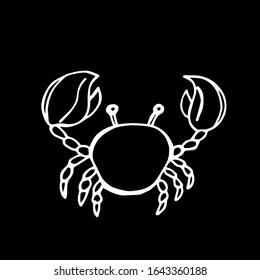 
Vector illustration. Close-up of a crab on a black isolated background. Cover design, clothing print.