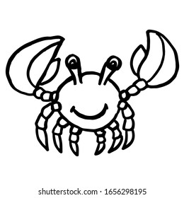Vector illustration. Close-up of a crab on an isolated white background. Design for children's tattoos, coloring books, covers, print clothes.	